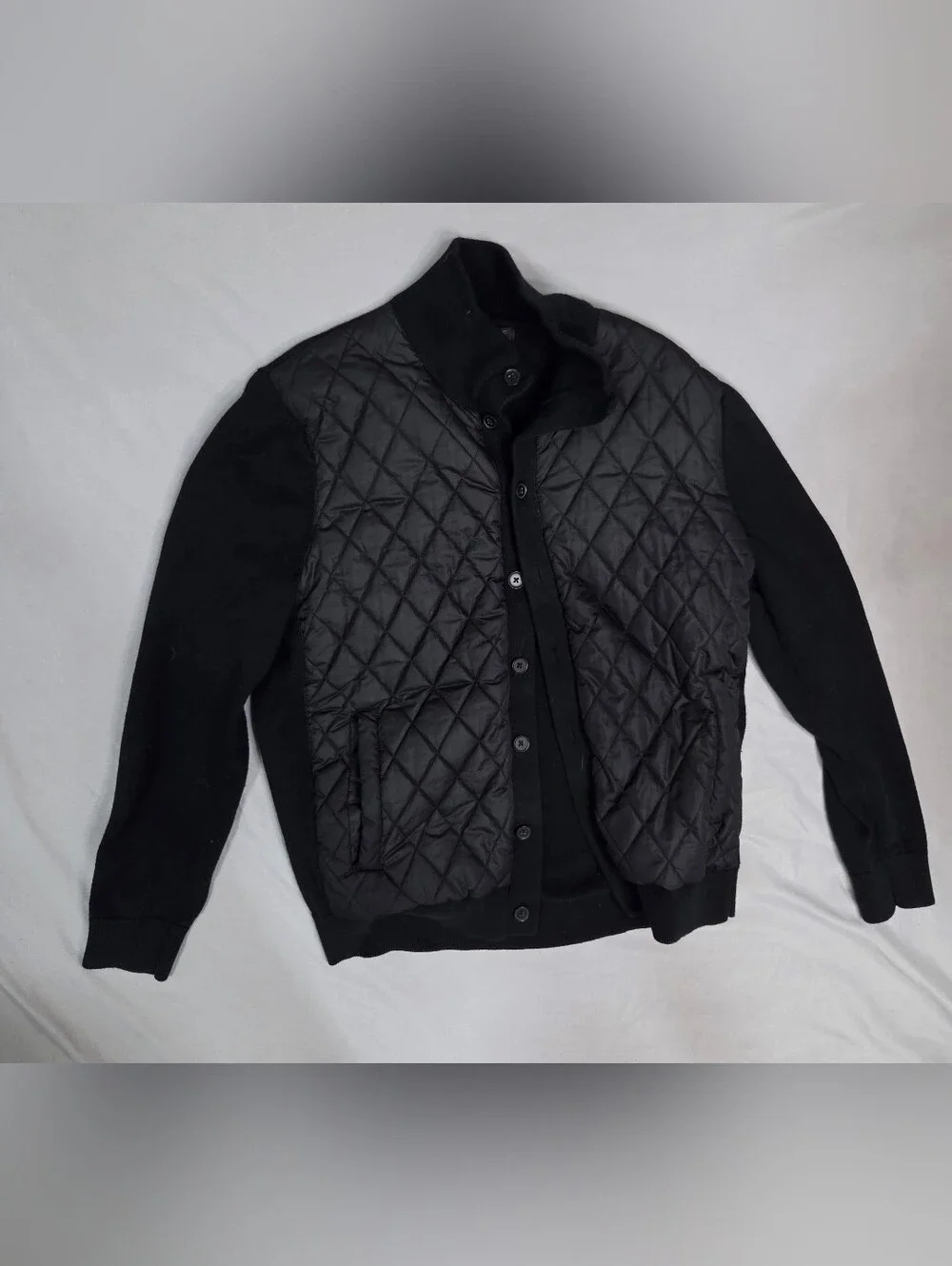 Banana Republic Men’s M Black Quilted Front Knit Hybrid Jacket Cardigan